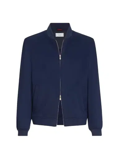 Brunello Cucinelli Men's Lightweight Cashmere Flannel Bomber Jacket - Blue - Size 48 | Thumbnail 1 Brunello Cucinelli Men's Lightweight Cashmere Flannel Bomber Jacket - Blue - Size 48 | Thumbnail 1