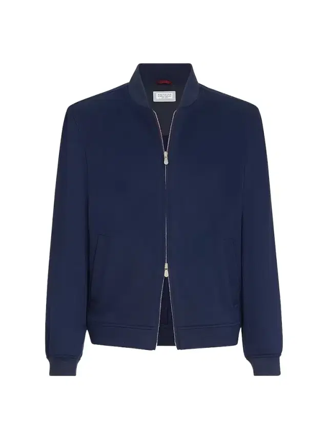 Men's Lightweight Cashmere Flannel Bomber Jacket - Blue