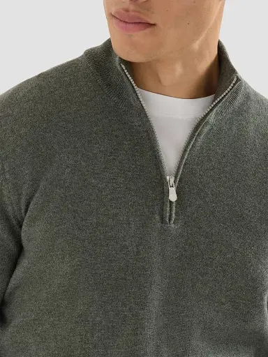 Brunello Cucinelli Men's Cashmere Sweater with Half Zip - Green - Size 52 | Thumbnail 4