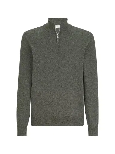 Brunello Cucinelli Men's Cashmere Sweater with Half Zip - Green - Size 52 | Thumbnail 1