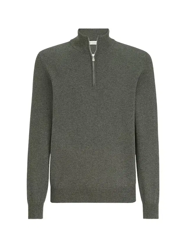 Men's Cashmere Sweater with Half Zip - Green