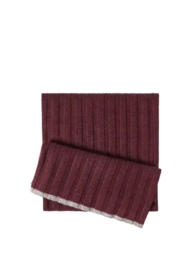 Brunello Cucinelli Men's Cashmere Rib Knit Scarf - Burgundy