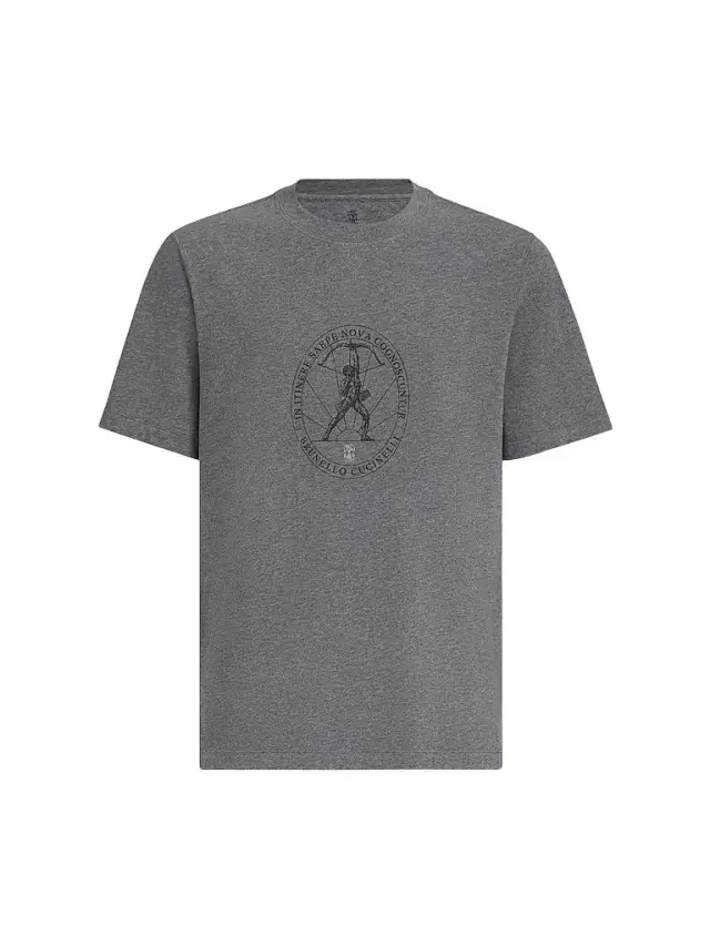 Men's Cotton Jersey Crew-Neck T-Shirt with Print - Anthracite