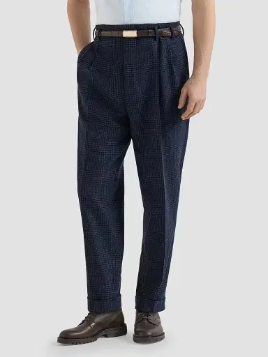 Brunello Cucinelli Men's Comfort Wool and Cashmere Prince of Wales Flannel Trousers | Thumbnail 2 Brunello Cucinelli Men's Comfort Wool and Cashmere Prince of Wales Flannel Trousers | Thumbnail 2