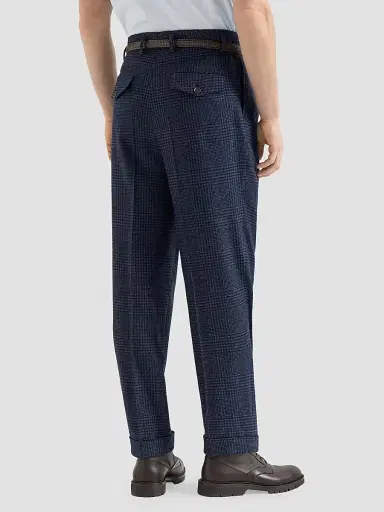 Brunello Cucinelli Men's Comfort Wool and Cashmere Prince of Wales Flannel Trousers - Blue - Size 46 | Thumbnail 4