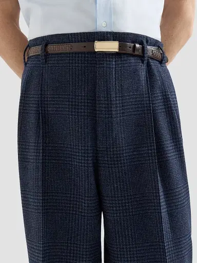 Brunello Cucinelli Men's Comfort Wool and Cashmere Prince of Wales Flannel Trousers - Blue - Size 46 | Thumbnail 5