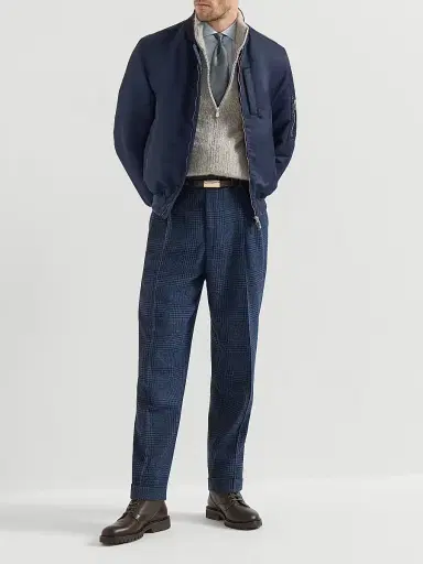 Brunello Cucinelli Men's Comfort Wool and Cashmere Prince of Wales Flannel Trousers - Blue - Size 46 | Thumbnail 6