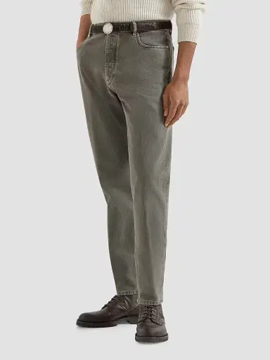 Brunello Cucinelli Men's Garment-Dyed Denim Iconic Fit Five-Pocket Jeans - Grey - Size 48 | Thumbnail 3