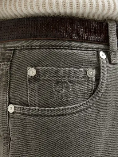 Brunello Cucinelli Men's Garment-Dyed Denim Iconic Fit Five-Pocket Jeans - Grey - Size 48 | Thumbnail 6