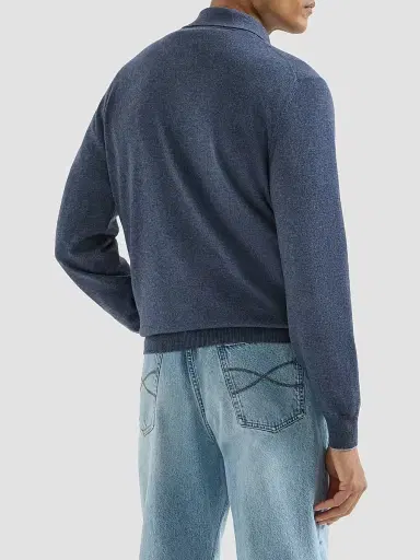 Brunello Cucinelli Men's Cashmere Knit Polo Shirt - Denim - Size 50 | Thumbnail 3
