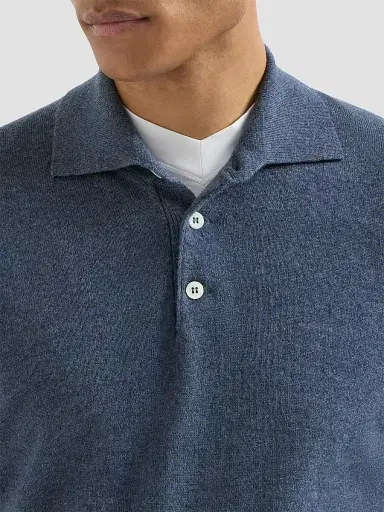 Brunello Cucinelli Men's Cashmere Knit Polo Shirt - Denim - Size 50 | Thumbnail 4