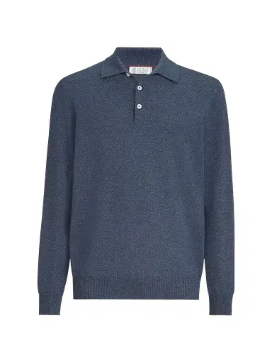 Brunello Cucinelli Men's Cashmere Knit Polo Shirt - Denim - Size 50 | Thumbnail 1