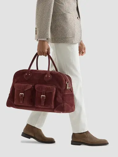 Brunello Cucinelli Men's Suede Weekender Bag | Thumbnail 2