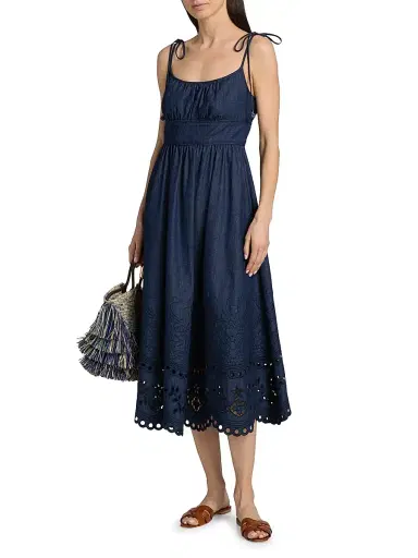 Zimmermann Women's Mahon Broderie Denim Midi-Dress - Ink - Size 8 | Thumbnail 3