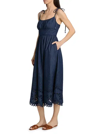 Zimmermann Women's Mahon Broderie Denim Midi-Dress - Ink - Size 8 | Thumbnail 4