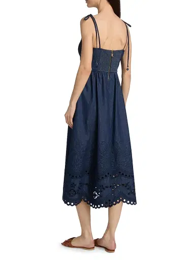 Zimmermann Women's Mahon Broderie Denim Midi-Dress - Ink - Size 8 | Thumbnail 5