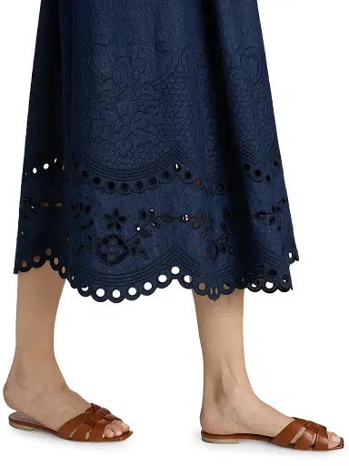 Zimmermann Women's Mahon Broderie Denim Midi-Dress - Ink - Size 8 | Thumbnail 6