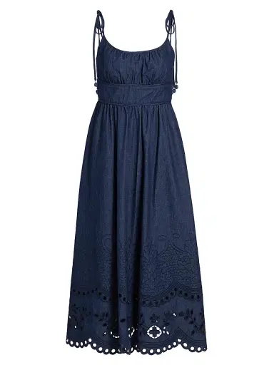 Zimmermann Women's Mahon Broderie Denim Midi-Dress - Ink - Size 8 | Thumbnail 1