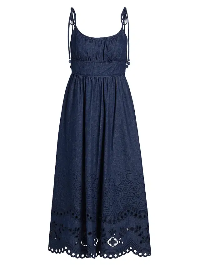 Women's Mahon Broderie Denim Midi-Dress - Ink