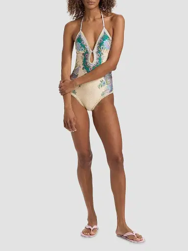 Zimmermann Women's Indra Crochet Detail One-Piece Swimsuit - Cream Scarf Floral - Size 8 | Thumbnail 2 Zimmermann Women's Indra Crochet Detail One-Piece Swimsuit - Cream Scarf Floral - Size 8 | Thumbnail 2