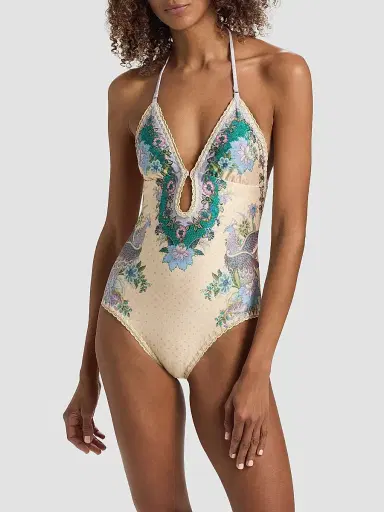 Zimmermann Women's Indra Crochet Detail One-Piece Swimsuit - Cream Scarf Floral - Size 8 | Thumbnail 3 Zimmermann Women's Indra Crochet Detail One-Piece Swimsuit - Cream Scarf Floral - Size 8 | Thumbnail 3