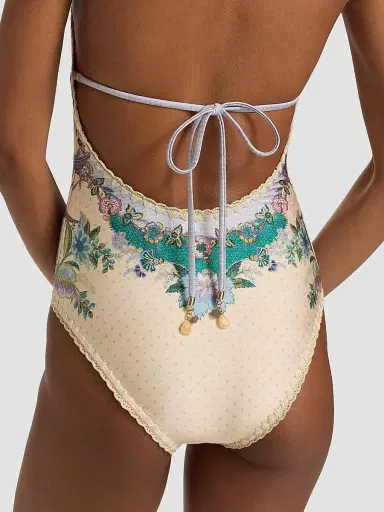 Zimmermann Women's Indra Crochet Detail One-Piece Swimsuit - Cream Scarf Floral - Size 8 | Thumbnail 5 Zimmermann Women's Indra Crochet Detail One-Piece Swimsuit - Cream Scarf Floral - Size 8 | Thumbnail 5