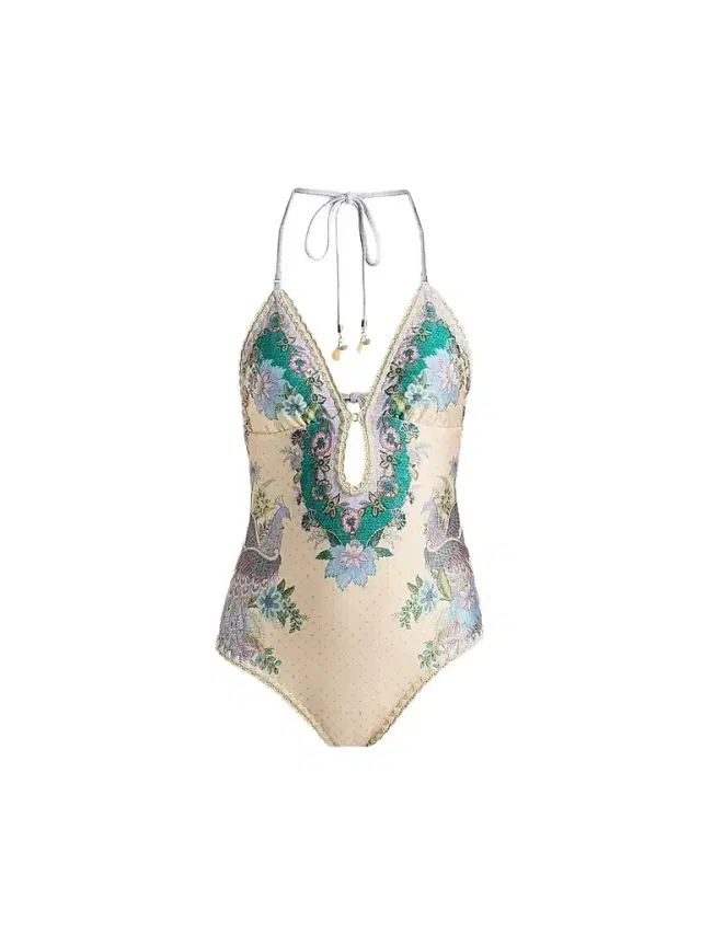 Zimmermann Women's Indra Crochet Detail One-Piece Swimsuit - Cream Scarf Floral