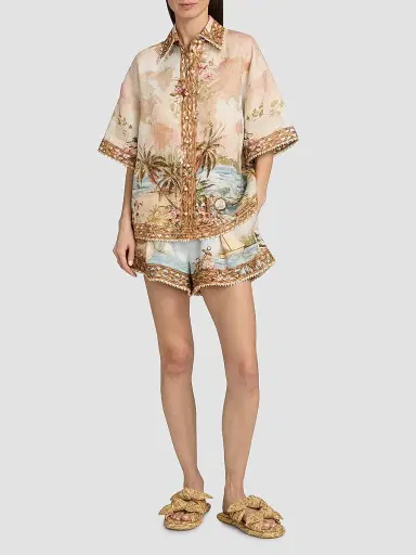Zimmermann Women's Mahon Island Print Linen Shirt - Island Map Blue - Size 10 | Thumbnail 2