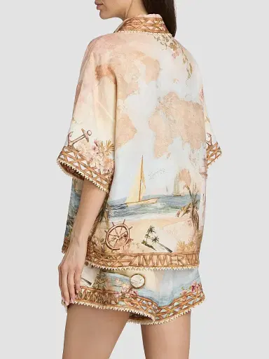 Zimmermann Women's Mahon Island Print Linen Shirt - Island Map Blue - Size 10 | Thumbnail 5