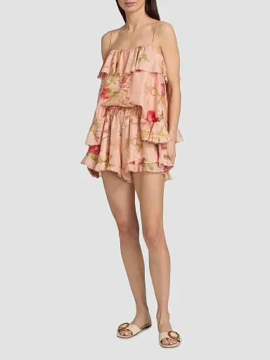 Zimmermann Women's Roselight Floral Silk Frill Shorts - Pink Rose Floral - Size 10 | Thumbnail 2