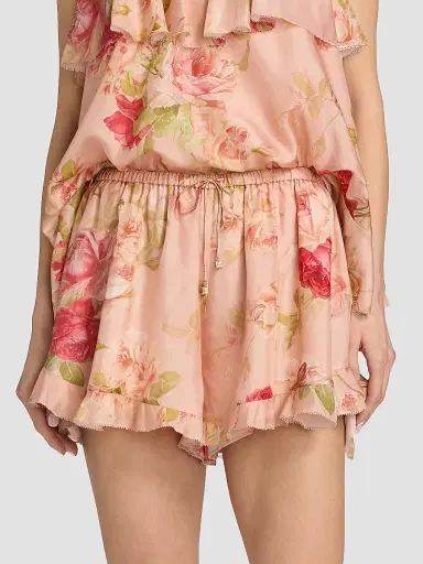 Zimmermann Women's Roselight Floral Silk Frill Shorts - Pink Rose Floral - Size 10 | Thumbnail 3