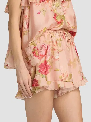 Zimmermann Women's Roselight Floral Silk Frill Shorts - Pink Rose Floral - Size 10 | Thumbnail 4