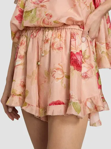 Zimmermann Women's Roselight Floral Silk Frill Shorts - Pink Rose Floral - Size 10 | Thumbnail 6