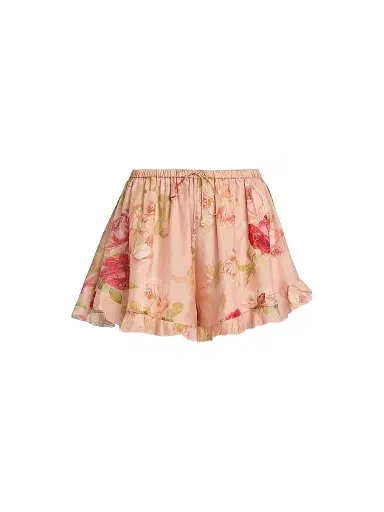 Zimmermann Women's Roselight Floral Silk Frill Shorts - Pink Rose Floral - Size 10 | Thumbnail 1