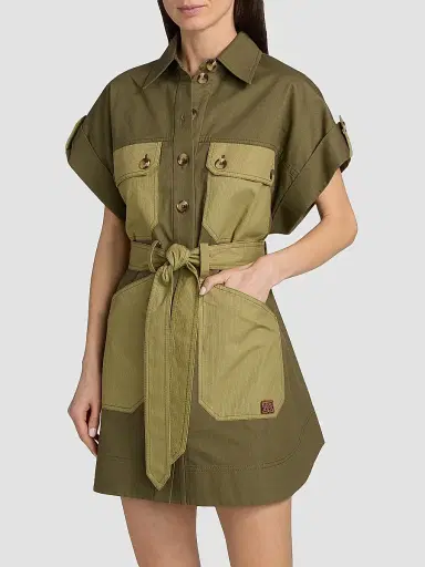 Zimmermann Women's Solstice Utility Cotton Mini Dress - Khaki - Size 10 | Thumbnail 3 Zimmermann Women's Solstice Utility Cotton Mini Dress - Khaki - Size 10 | Thumbnail 3
