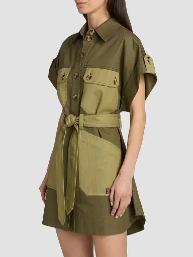Zimmermann Women's Solstice Utility Cotton Mini Dress - Khaki - Size 10 | Thumbnail 4 Zimmermann Women's Solstice Utility Cotton Mini Dress - Khaki - Size 10 | Thumbnail 4