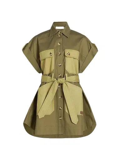 Zimmermann Women's Solstice Utility Cotton Mini Dress - Khaki - Size 10 | Thumbnail 1 Zimmermann Women's Solstice Utility Cotton Mini Dress - Khaki - Size 10 | Thumbnail 1