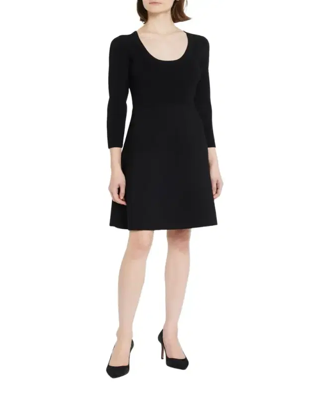 Scoop-Neck Compact-Knit Flare Mini Dress