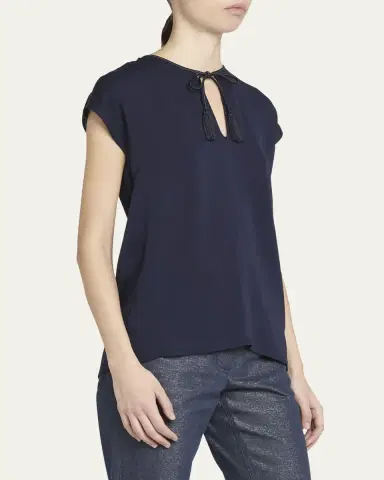 Giorgio Armani Silk Georgette Blouse with Fringe Tie Neck Detail | Thumbnail 4 Giorgio Armani Silk Georgette Blouse with Fringe Tie Neck Detail | Thumbnail 4