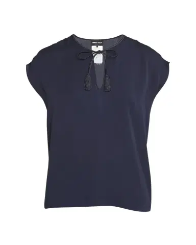 Giorgio Armani Silk Georgette Blouse with Fringe Tie Neck Detail | Thumbnail 1 Giorgio Armani Silk Georgette Blouse with Fringe Tie Neck Detail | Thumbnail 1