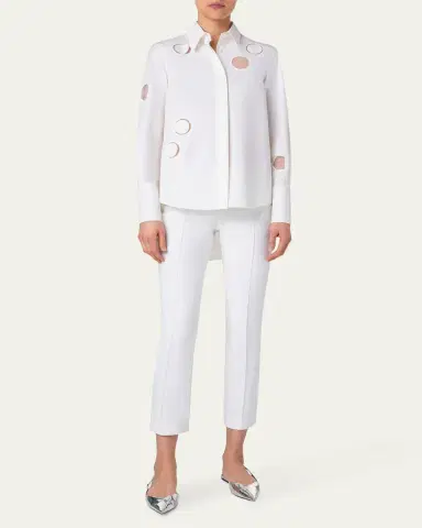 Akris punto Cotton Poplin Blouse with Dot Cut Outs | Thumbnail 2 Akris punto Cotton Poplin Blouse with Dot Cut Outs | Thumbnail 2