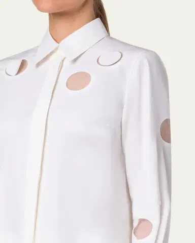 Akris punto Cotton Poplin Blouse with Dot Cut Outs | Thumbnail 5 Akris punto Cotton Poplin Blouse with Dot Cut Outs | Thumbnail 5