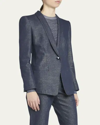 Giorgio Armani Single-Button Denim Blazer Jacket | Thumbnail 4 Giorgio Armani Single-Button Denim Blazer Jacket | Thumbnail 4