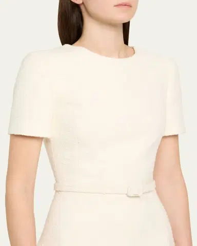 Oscar de la Renta Short-Sleeve Cutout-Hem Tweed Mini Dress With Belt | Thumbnail 5 Oscar de la Renta Short-Sleeve Cutout-Hem Tweed Mini Dress With Belt | Thumbnail 5