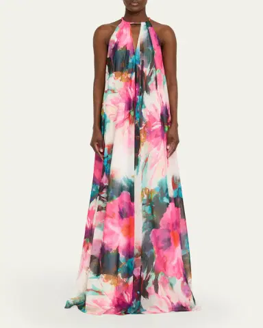 Badgley Mischka Cutout Floral-Print Trapeze Gown | Thumbnail 2