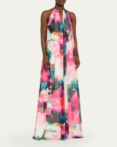Badgley Mischka Cutout Floral-Print Trapeze Gown | Thumbnail 4