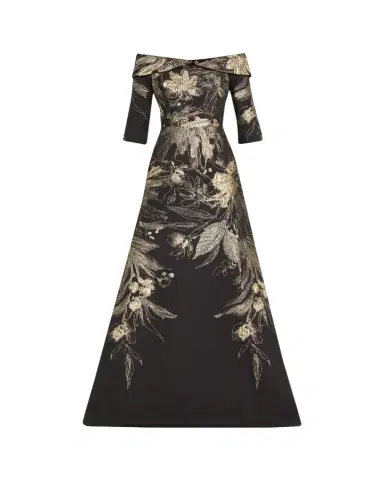 Rickie Freeman for Teri Jon Metallic Jacquard Fold Off-the-Shoulder Gown | Thumbnail 1
