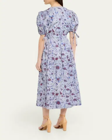Ulla Johnson Adriana Printed Puff-Sleeve Midi Dress | Thumbnail 3 Ulla Johnson Adriana Printed Puff-Sleeve Midi Dress | Thumbnail 3