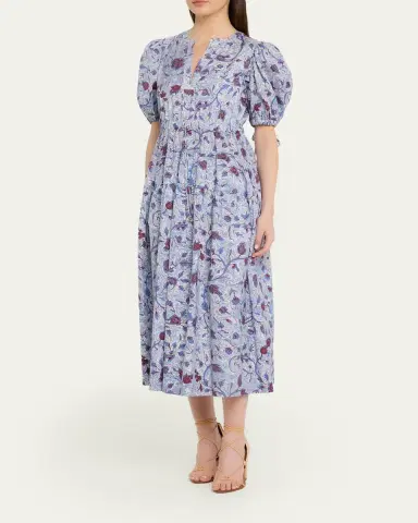 Ulla Johnson Adriana Printed Puff-Sleeve Midi Dress | Thumbnail 4 Ulla Johnson Adriana Printed Puff-Sleeve Midi Dress | Thumbnail 4