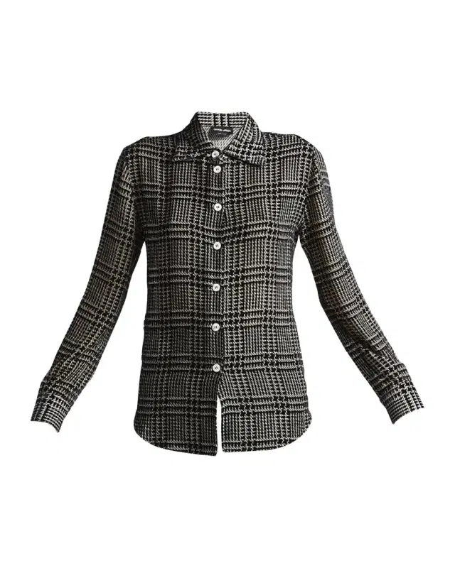 Giorgio Armani Flocked Check Silk Blouse